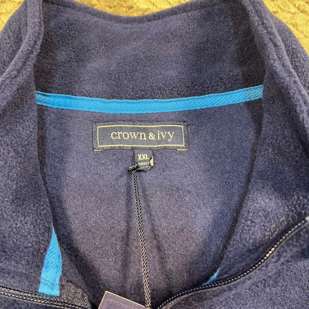 Crown & Ivy Fleece‎ Vest Mens Navy Blue Full Zip Sleeveless Jacket NEW Size XXL